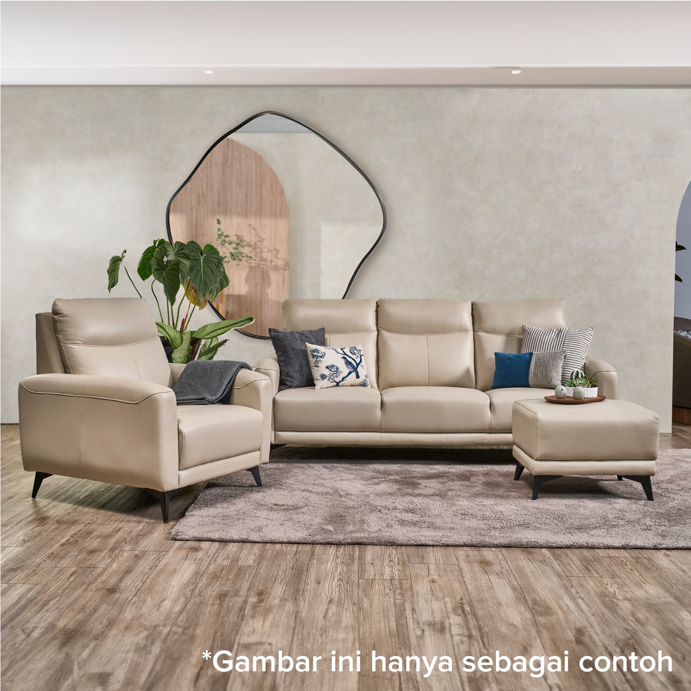 sofa kulit dengan desain minimalis modern cocok untuk ruangan kecil