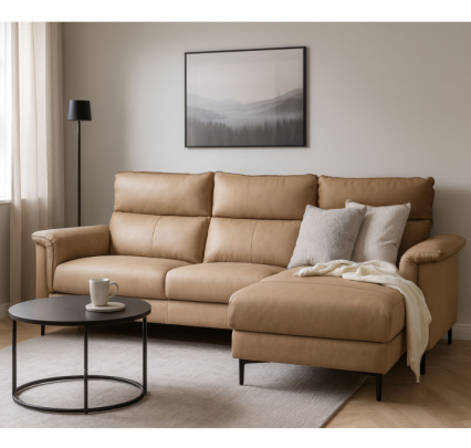 Modular Leather Sofa with High Backrest