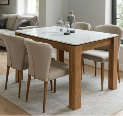 Nezzo Sintered Dining Table with Walnut Veneer Legs