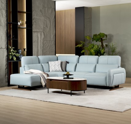 Leather L-Shape Sofa with Wood & Metal Leg Combination