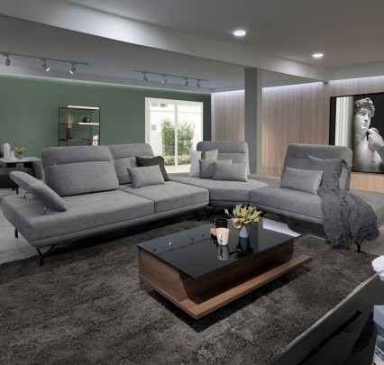 Sofa Lshape Fabric dengan Sandaran Miring dan Lengan yang Dapat Disesuaikan