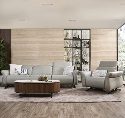FREE Kay Coffee Table | 3+1 Seater Leather Sofa with Electric Recliner, Sleek Hidden Footrest, and Adjustable Headrests