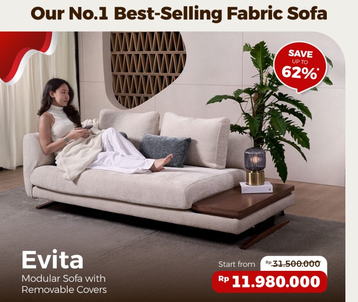sofa kain bergaya japandi